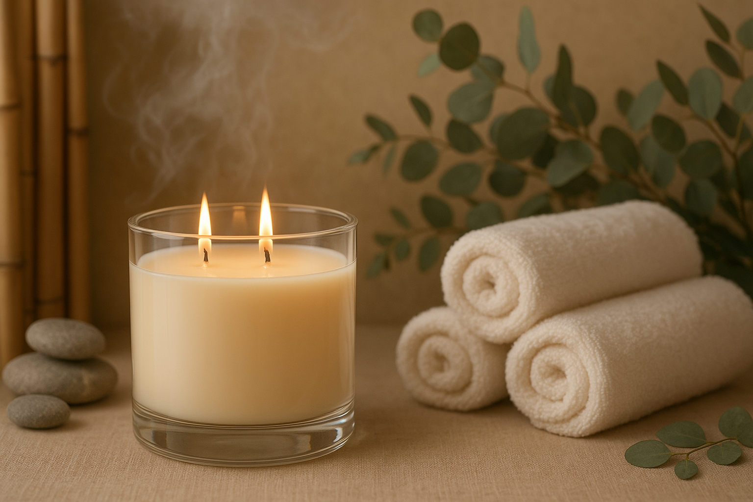 2 wick glass candle jar in a spa 